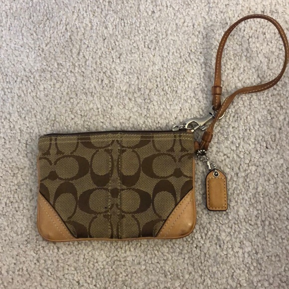 Coach Handbags - Coach small signature wristlet tan